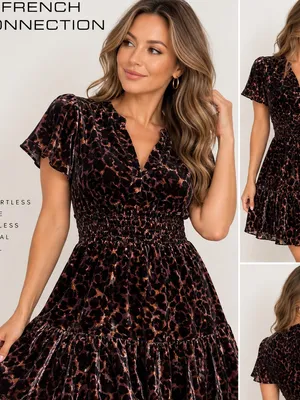 French Connection Girls' Leopard Velvet Dress - Brown and Black thumbnail 2