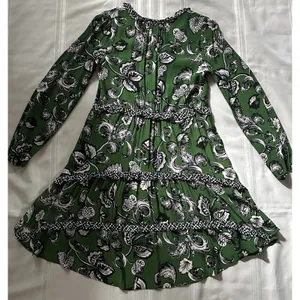 Anthropologie Robin Boho Tiered Ruffled V-Neck Dress Green Motif Size Small thumbnail 12