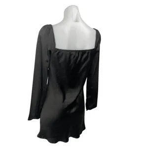 Princess Polly Black Silk Satin Long Sleeve Cowl Neck Mini Slip Dress Size 4 thumbnail 3
