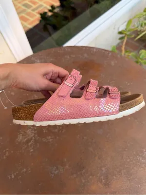 Birkenstock pink snakeskin 3 strap sandals sz 38/7.5 #summer #beach #retro thumbnail 5