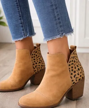 TOMS Tan Leather & Cheetah Print Ankle Boots Block Heel Size 7 thumbnail 1