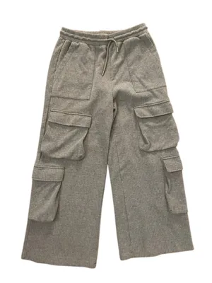 Halara Ribbed Mid Rise Drawstring Pockets Wide Leg Cargo Pants Medium Taupe thumbnail 1