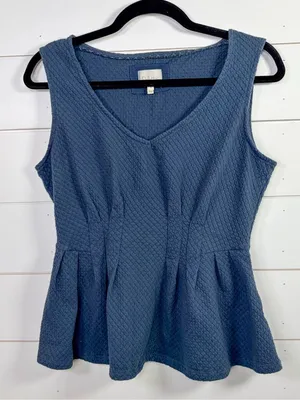 Deletta Women's V-Neck Textured Sleeveless Peplum Top Deep Teal Blue Size Medium thumbnail 1