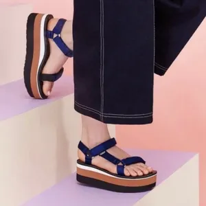 Teva x Opening Ceremony Satin Flatform Sandals in blue tan black white WOMENS 9 thumbnail 1