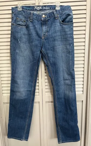 Wrangler Rock 47 Med Wash Boyfriend Fit‎ Jeans Mid Rise Size 33x33 Distressed thumbnail 1