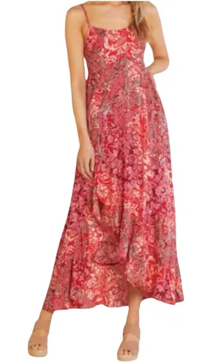 FREE PEOPLE Intimately Forever Yours Boho Red Print Maxi Dress thumbnail 1