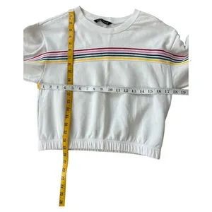 Abercrombie & Fitch Crop oversized Sweatshirt Womens XS White Rainbow Stripe thumbnail 9