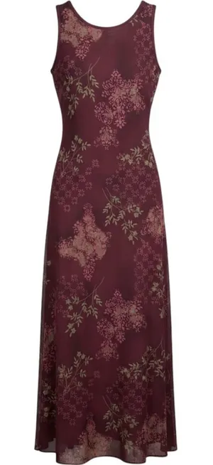 Jones Wear Burgundy Floral Damask Sleeveless Maxi Dress Size 4 Vintage thumbnail 1