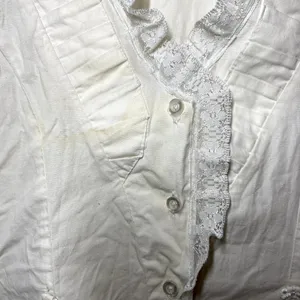 Scully Button Up Shirt Bell Sleeve Lace Trim Collarless Cinch Back White Medium thumbnail 4