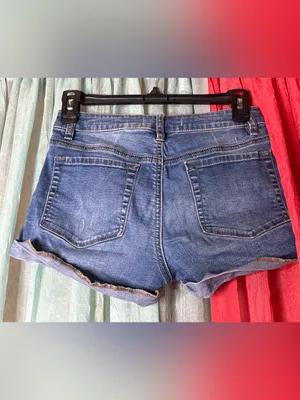 Women's Distressed Roll-Cuff Denim Shorts - Blue thumbnail 2