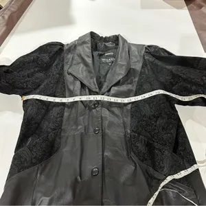 Vintage 80s Wilsons Black Leather Paisley Print Long Sleeve Coat‎ Size M thumbnail 12