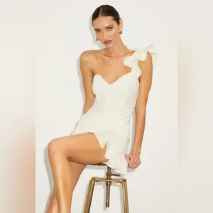 Lulus Captivate Me White One-Shoulder Ruffled Trumpet Mini Dress thumbnail 4