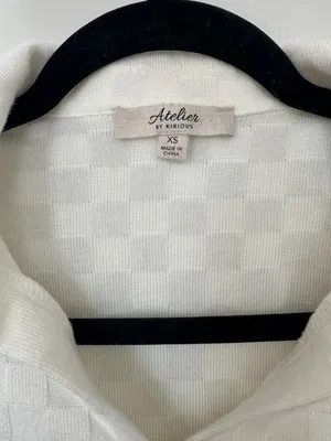Atelier by Kirious White Textured Checker Long Sleeve Polo Top thumbnail 2