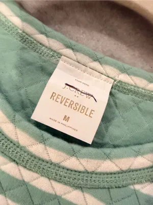 NWOT J. Crew Size M Mint Green Cream Reversible Quilted Striped Crew Sweatshirt thumbnail 7