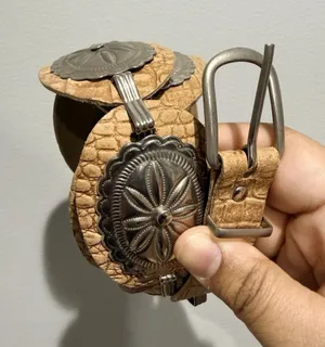 Southwestern Native Concho Leather Belt Silver Tone Tan Link 36.5" Cowboy Cowgir thumbnail 1
