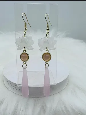 Pink and White Lotus Statement Earrings thumbnail 3