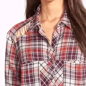 Free People Stitch Detail Plaid Boho Western Snap Shirt in Ash Combo Size Medium thumbnail 7