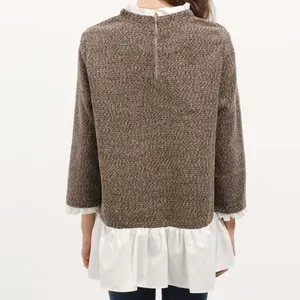 Small brown high neck boho ruffle sweater thumbnail 3