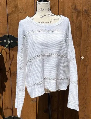 Lucky Brand Long Sleeve White Lightweight Sweater Size L Large thumbnail 1