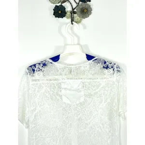 Mur Mur Anthropologie White Burnout Lace Yoke Button Front Top Sheer Size Small thumbnail 7