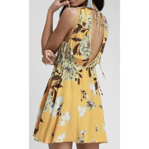 Free People "Marnie" Golden Yellow Floral Short Dress Size S Rayon Boho Floral. thumbnail 4