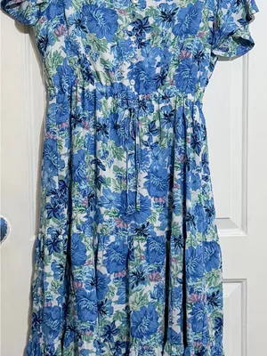 PRETTYGARDEN Blue Floral V-Neck Women’s Flowy Dress thumbnail 2