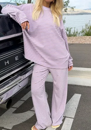 Purple Striped Fleece Set Size L thumbnail 1