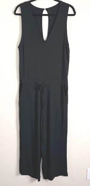 Quince Black Sleeveless V-Neck Wide Leg Drawstring Jersey Jumpsuit Womens Large thumbnail 1