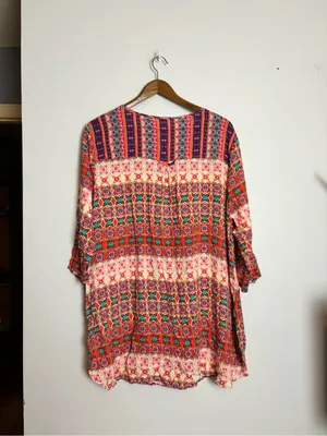 Anthro Fig & Flower Colorful Boho Festival Print Lightweight Tunic Dress thumbnail 9