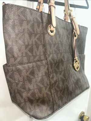 Michael Kors Large Jet Set MK Logo Brown Leather Tote Bag Purse thumbnail 2