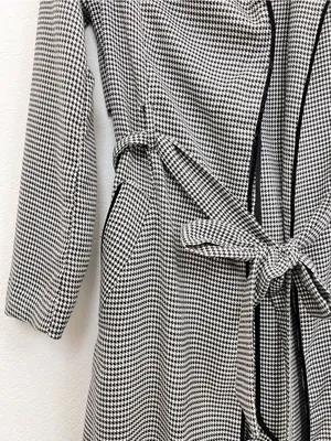 L'Academie Black White Houndstooth Long Trench Coat Women's Small Belted thumbnail 5