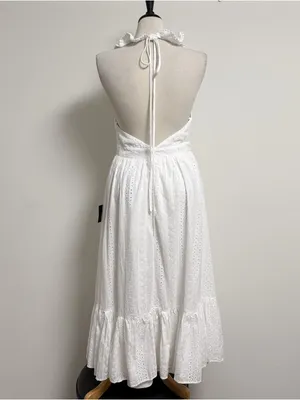 Lulus White Eyelet Halter Ruffle V Neck Ruffle Sicilian Sun Midi Dress New Large thumbnail 6