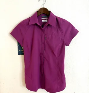 Columbia Women’s Shirt Purple Button Up Omni Shield Short Sleeve Size Small thumbnail 1