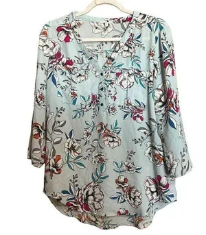 Maurices Tunic Top Womens Medium Multicolor Floral Print Popover V Neck Blouse thumbnail 1
