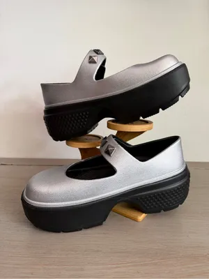 New Crocs Stomp Metallic Mary Jane 210437-040 Silver Black Platforms Size 9 thumbnail 5