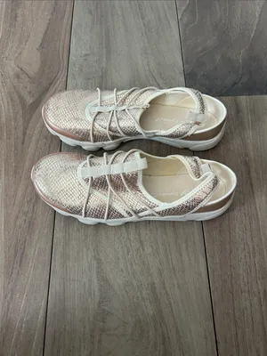Women's Rose Gold Slip-On Sling Back Metallic Snake Print Athletic Sneakers thumbnail 5