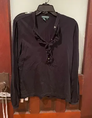 Ralph Lauren Black Ruffle-Front Long Sleeve Top thumbnail 1
