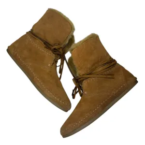 TOMS Nepal Chestnut Brown Suede Faux‎ Fur Trim Moccasin Boots Womens 8.5 710515 thumbnail 3