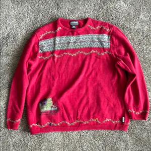 Woolrich Red‎ and Gray Crew Neck Sweater with Nordic Design thumbnail 1