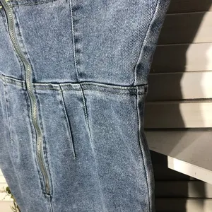 Emory Park Y2K denim jumpsuit bell-bottoms blue zip sexy fitted look groovy hippie boho M thumbnail 5