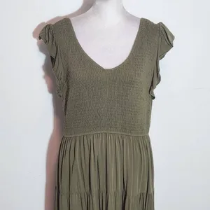Pretty Garden Olive Green Smocked Midi Dress Size Large Green Cottagecore Dress thumbnail 3