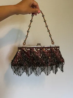 Apt. 9 | Vintage 90s-Y2K Beaded Fringe Evening Clutch Handbag - Brown thumbnail 2