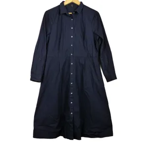 J.Crew Button Front Shirt Dress Womens 18 Navy Blue Cotton Poplin Midi Pockets thumbnail 2