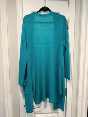 J. Jill Size M Turquoise Linen Blend Lightweight Open Front Duster Cardigan thumbnail 10