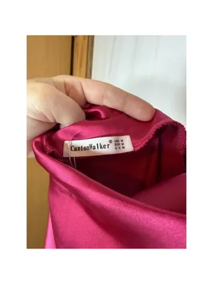 CantonWalker Mini Dress Womens M Magenta Satin Halter Cowl Neck Backless thumbnail 5