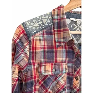 Miss Me Womens Plaid Boho Western Embroidered Button Up Top Size S Cowgirl Indie thumbnail 2