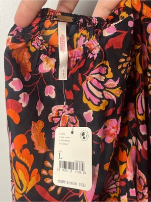 New Free People Women's Black Pixie Cross Back Floral Print Tunic Top Size large thumbnail 6