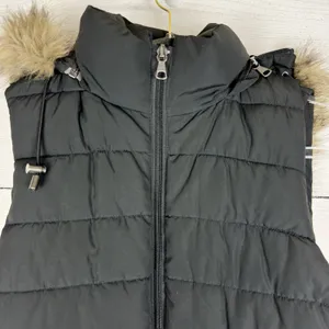 Banana Republic Black Puffer Vest‎ Women's Size Small Faux Fur Hood Ski Outdoor thumbnail 3