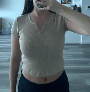 Tan waffle knit crop top thumbnail 1