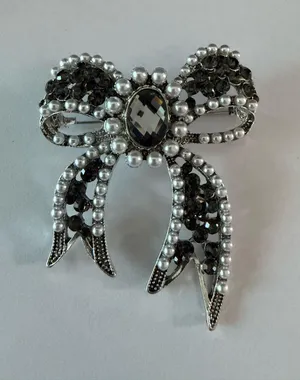Bow Black Pearl Brooch Pin Pendant Rhinestone Jewelry Fashion thumbnail 1